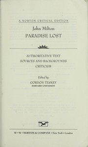 Paradise lost : authoritative text, sources and backgrounds, criticism  Cover Image